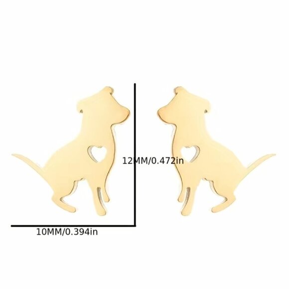 Dog Pitbull and Heart Stainless Steel Stud Earrings #812 (Color: Silver) - Picture 5 of 9